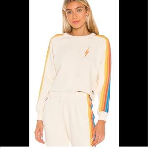 Aviator Nation Cream Cropped Bolt Sweatshirt Cream